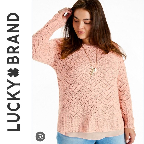 Lucky Brand cotton/mohair chevron sweater in beige pink with chiffon lining - Picture 1 of 12